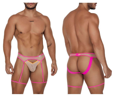 Mens Garter Jock Two Piece Set CandyMan 99687 - CandyMan_99687_Beige - Neon_S/M - 2