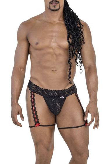Mens Lace Garter Thongs CandyMan 99803 - CandyMan_99803_Black_S/M - 1