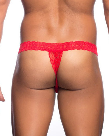 MOB Men's Lace Waist Thong - MBL29 - Red - LXL - 2