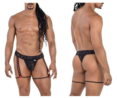 Mens Lace Garter Thongs CandyMan 99803 - S/M - Black - CandyMan_99803_Black_S/M - 2