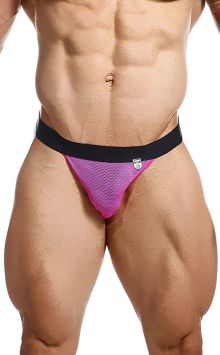 MOB Fisherman Jock in mesh design, available in blackred, black, and hot pink, ethically produced in Colombia with Canadian design elements.